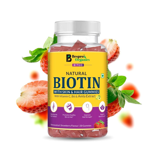 Bespro Organics Natural Biotin Gummies – With Vitamin C, B6 & Amla Extract | Strawberry Flavor