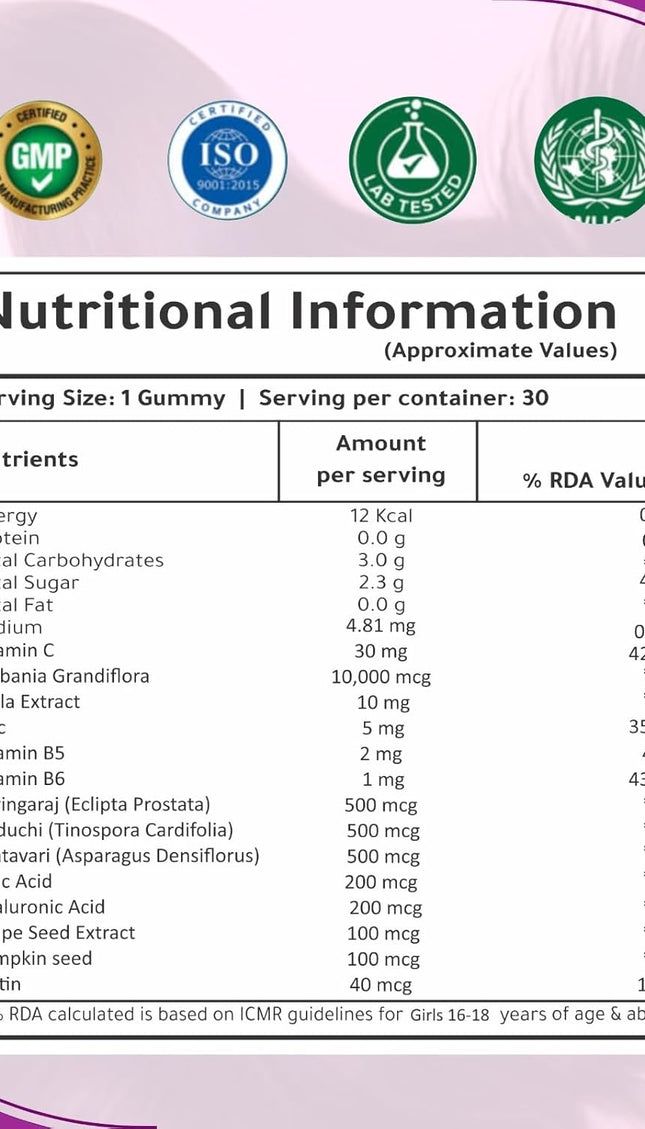 Bespro  Natural Biotin Gummies With Vitamin C, B6 & Amla Extract
