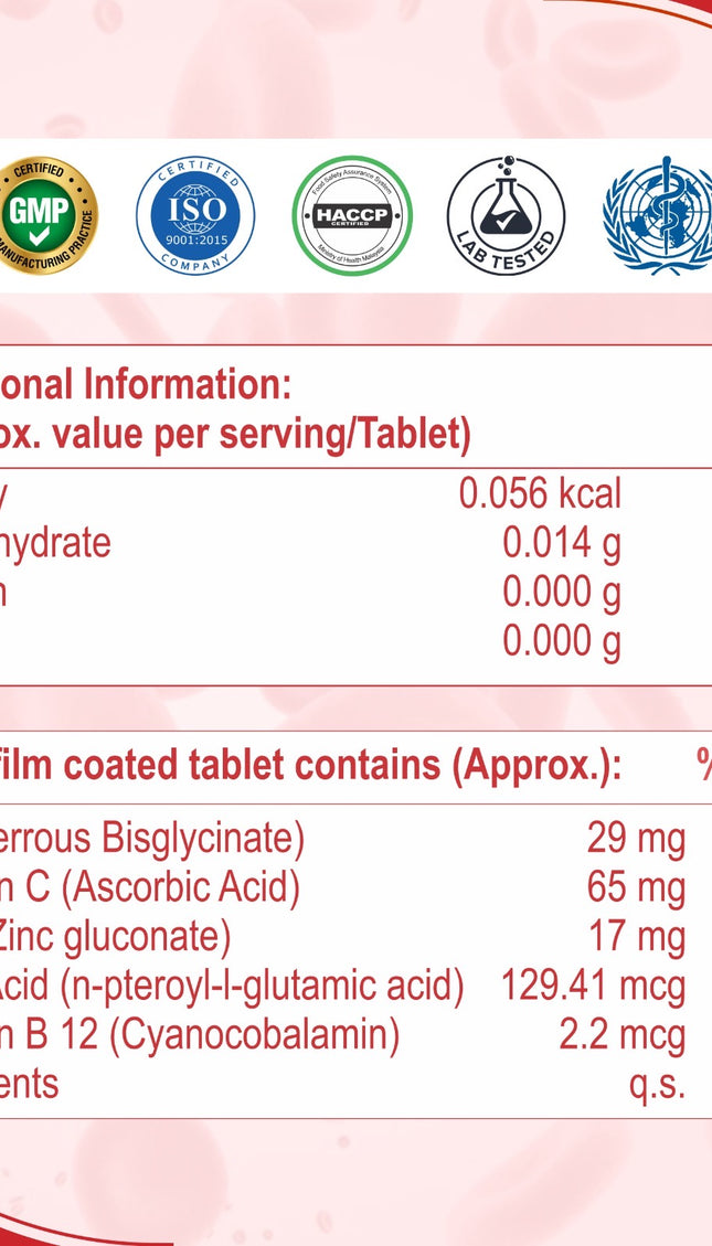 Bespro Chelated Iron+ Vitamin C, Zinc, Folic acid & Vit B12