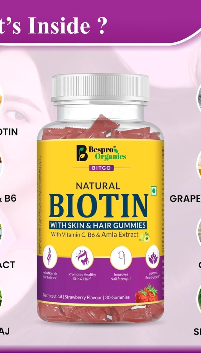 Bespro  Natural Biotin Gummies With Vitamin C, B6 & Amla Extract