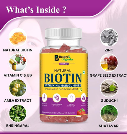 Bespro  Natural Biotin Gummies With Vitamin C, B6 & Amla Extract