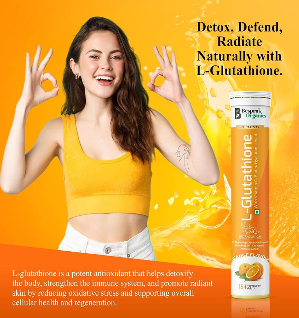 Bespro Organics L-Glutathione with Vitamin C Orange Effervescent Tablets Frankfurt pharmaceutical pvt ltd Bespro Organics L-Glutathione with Vitamin C Orange Effervescent Tablets Frankfurt pharmaceutical pvt ltd