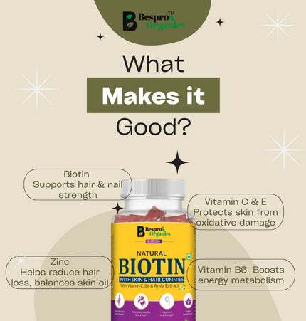 Bespro  Natural Biotin Gummies With Vitamin C, B6 & Amla Extract