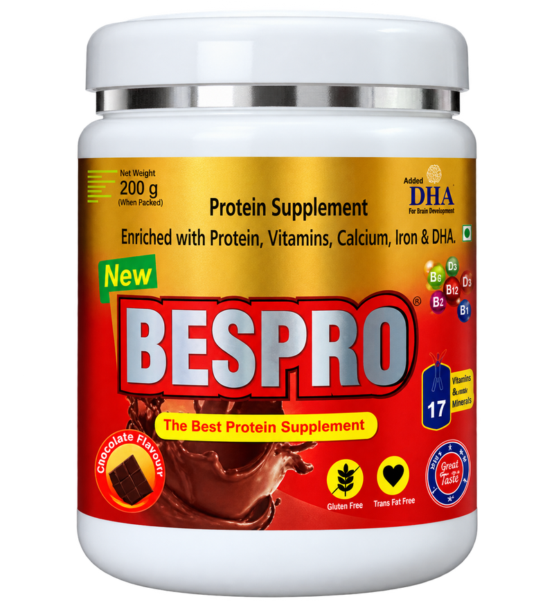 Bespro Protein Supplement Enriched With Protein, Vitamins, Calcium, Iron & DHA Protein Chocolate Flavour, Vital Health Nutrients, Triple Protein Power 200gm